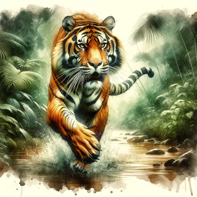 AI design of a running tiger in painting style